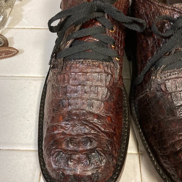 HAND CRAFTED BROWN ALLIGATOR SHOES 11.5 EE main image 9